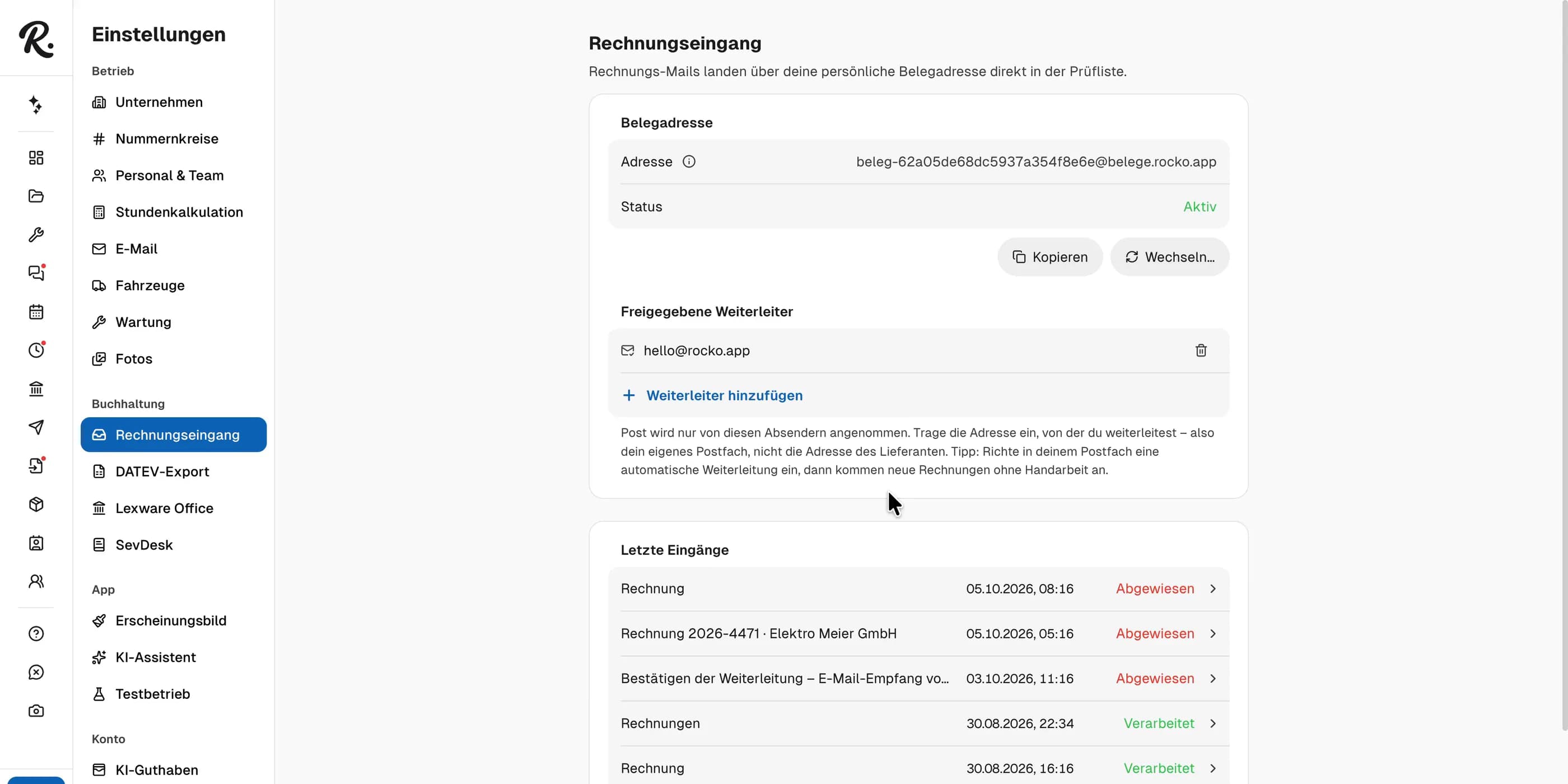 Belege automatisch an den Steuerberater übermitteln – DATEV-Übergabe in den Einstellungen